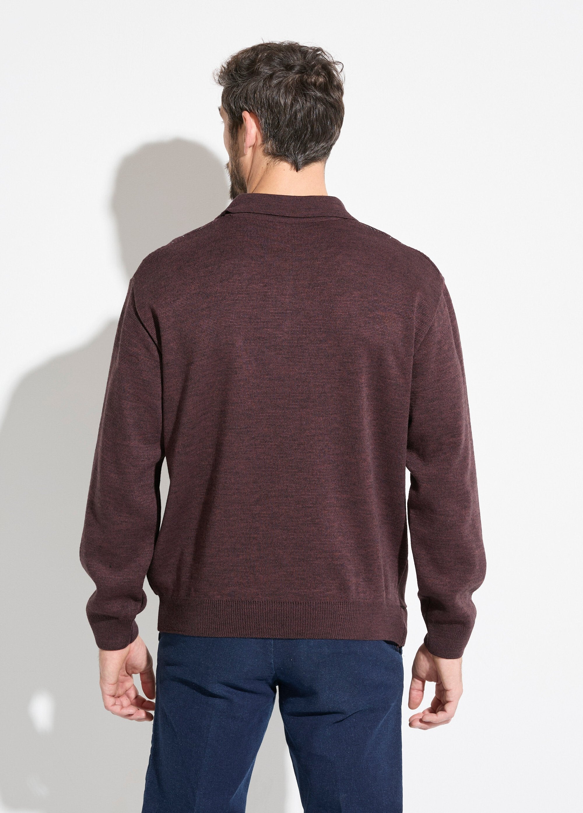 Long-sleeved_wool_jacquard_button-up_polo_neck_sweater_Bordeaux_DO1_slim