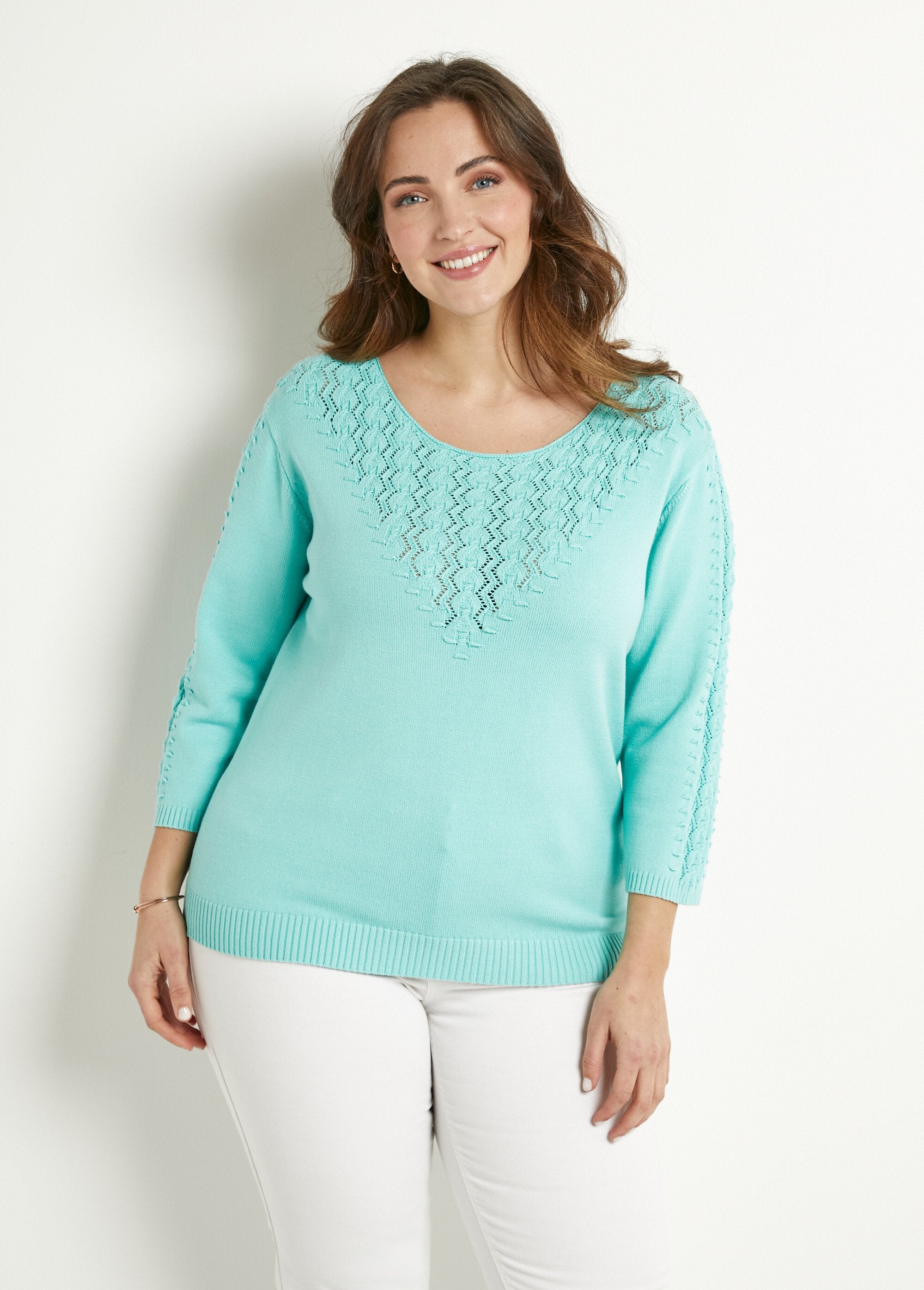 Soft_plain_round_neck_fancy_knit_sweater_Aqua_FA1_curvy