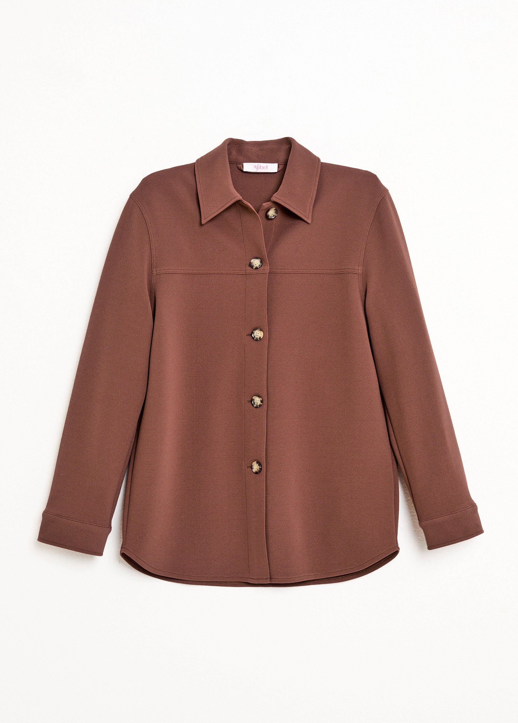 Plain_crepe_knit_buttoned_overshirt_Brown_AP1_slim