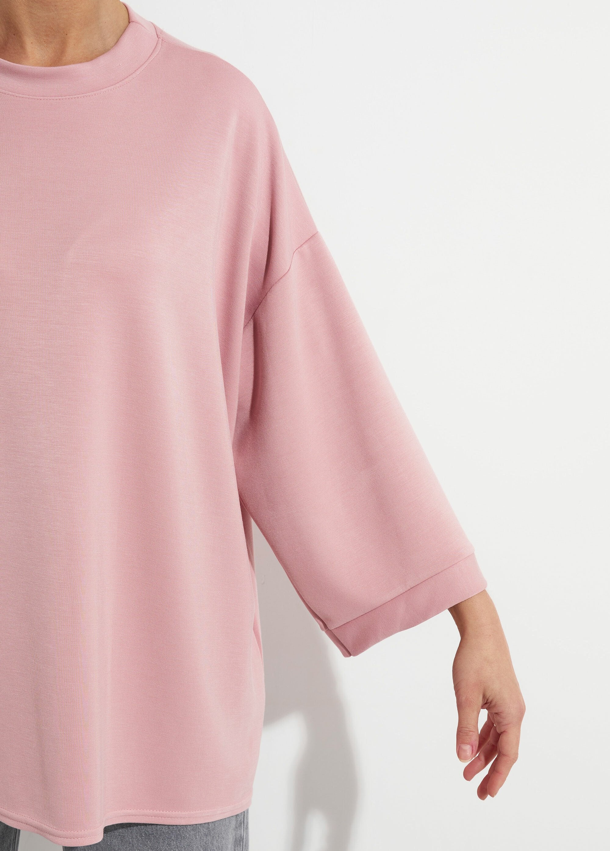 Sweat_shirt_large_col_rond,_manches_3/4_Rose_clair_DE1_slim