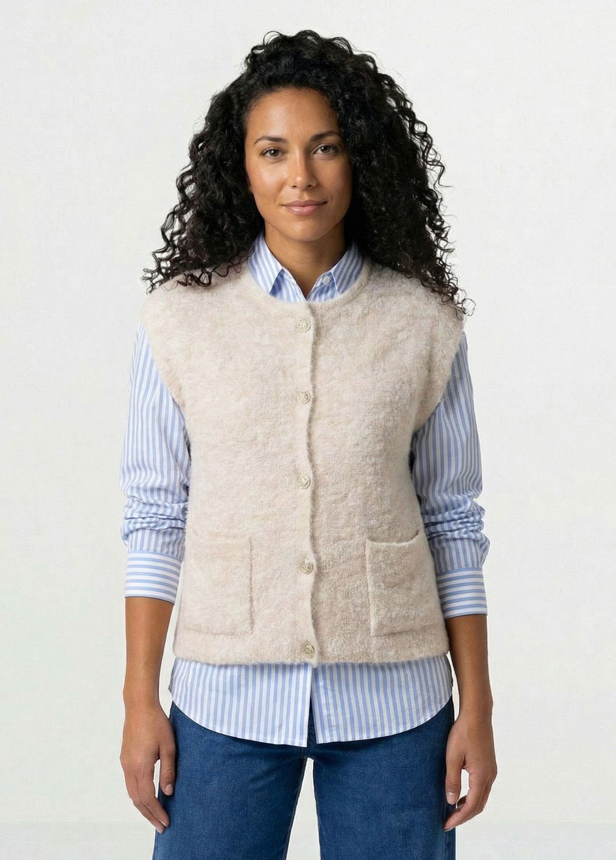 Sleeveless_vest_with_gold_buttons_and_bouclé_knit_Beige_FA1_slim