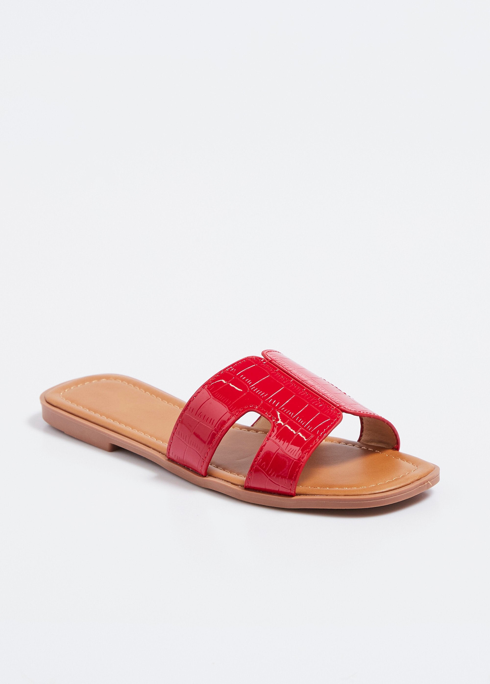 Patent_leather_flat_mules,_imitation_crocodile_Red_varnish_FA1_slim