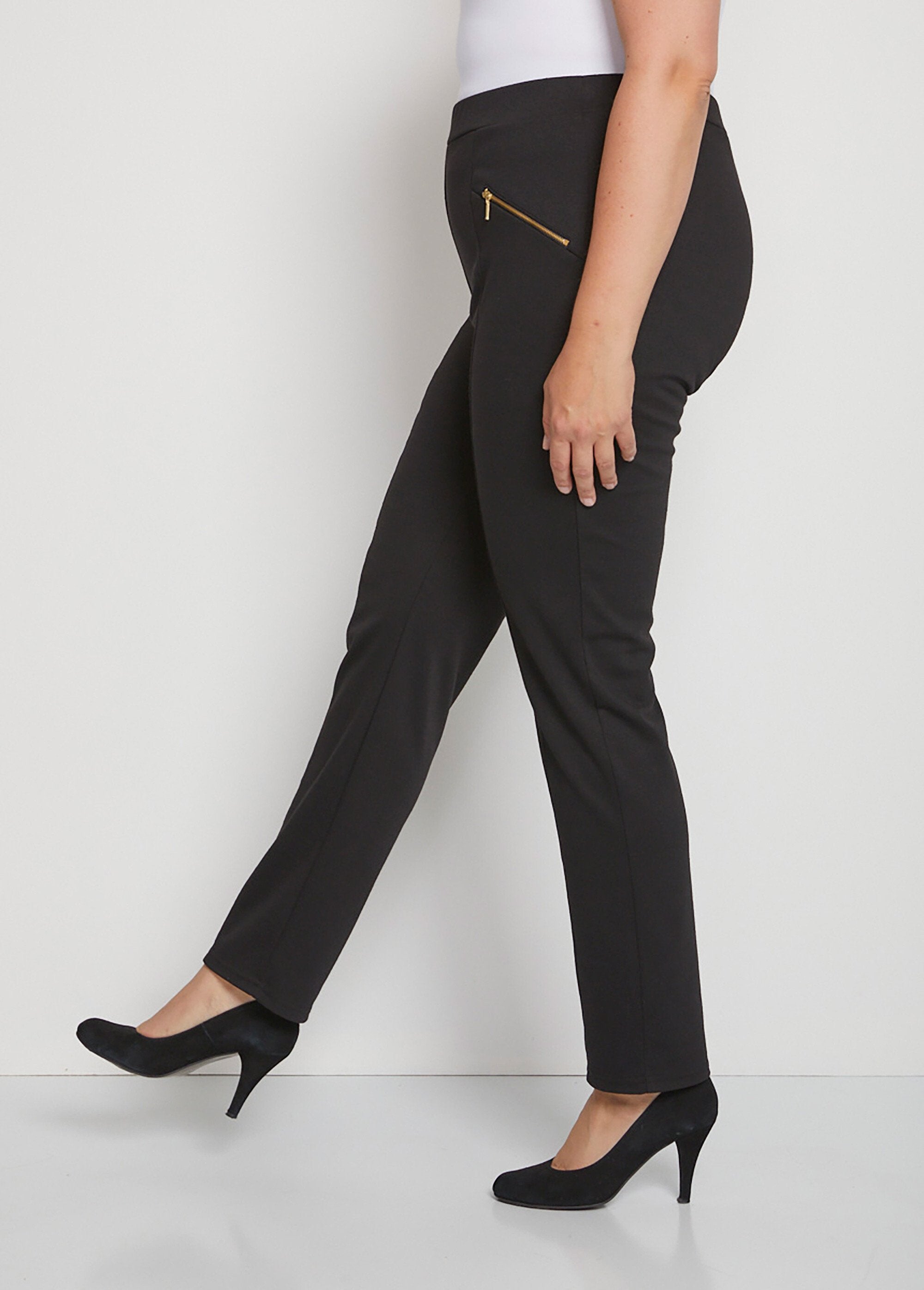 Milano_mesh_elasticated_waist_straight_pants_Black_DR1_curvy