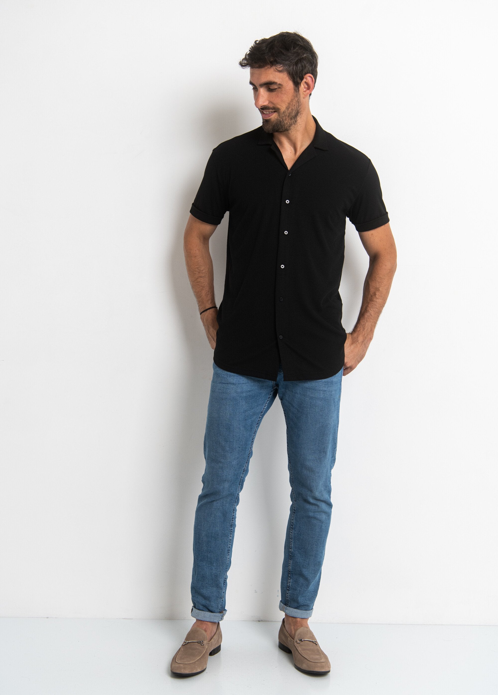 Polo_shirt_style_fine_knit_ribbing_Black_SF1_slim