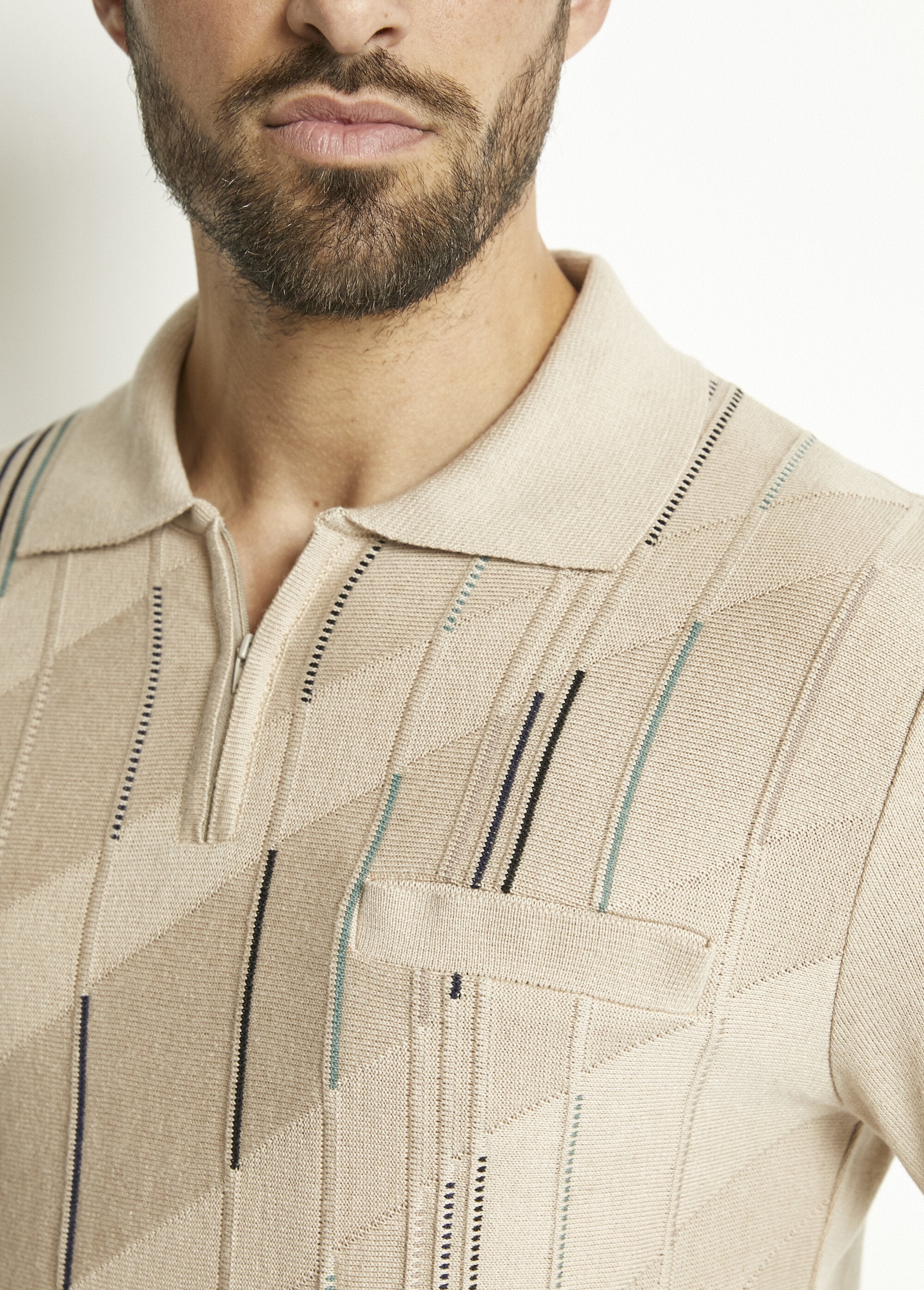 Long-sleeved_zipped_polo_shirt_in_jacquard_cotton_Beige_DE2_slim