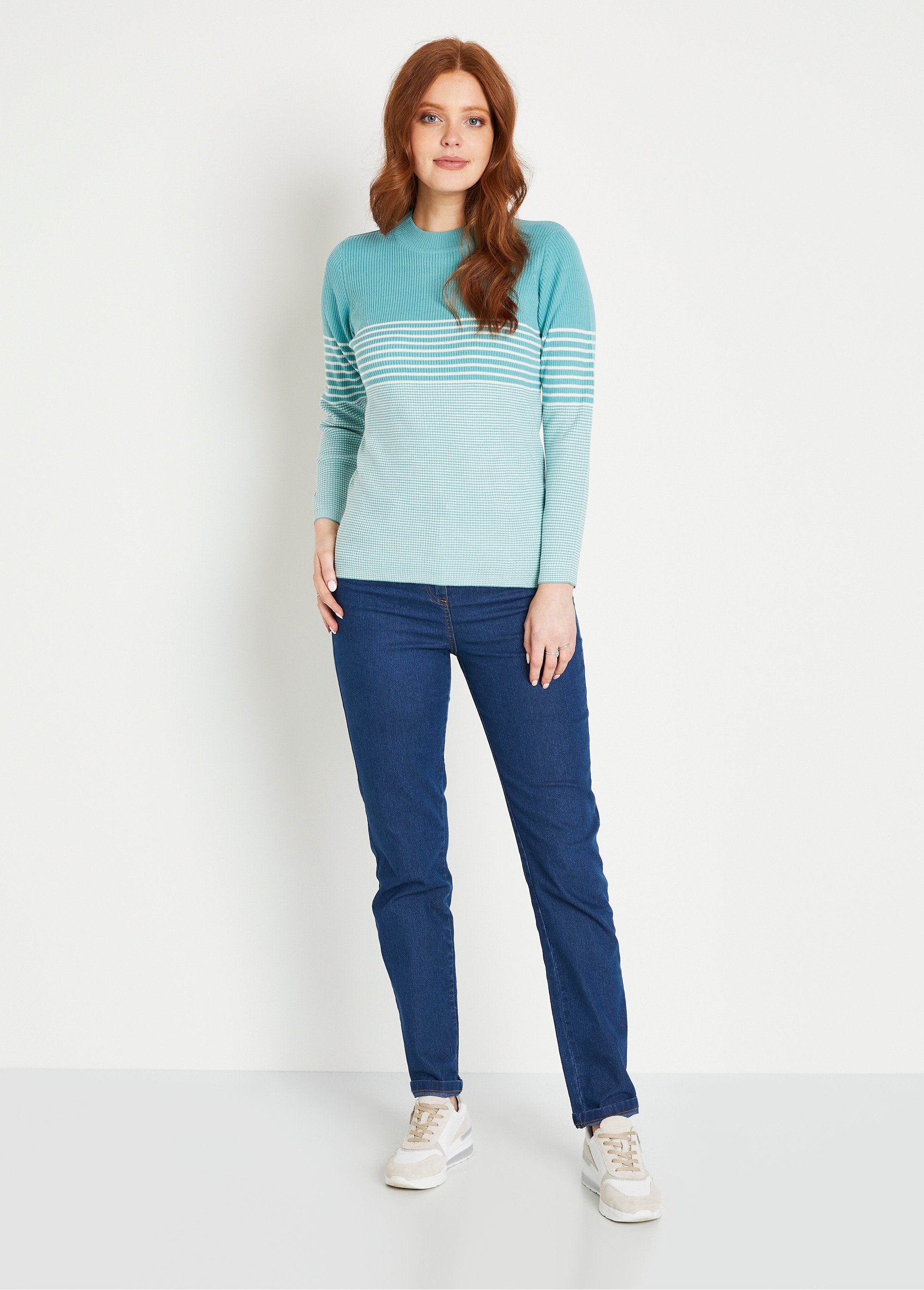 Rib-knit_high-neck_sweater_Aqua_and_ecru_SF1_slim