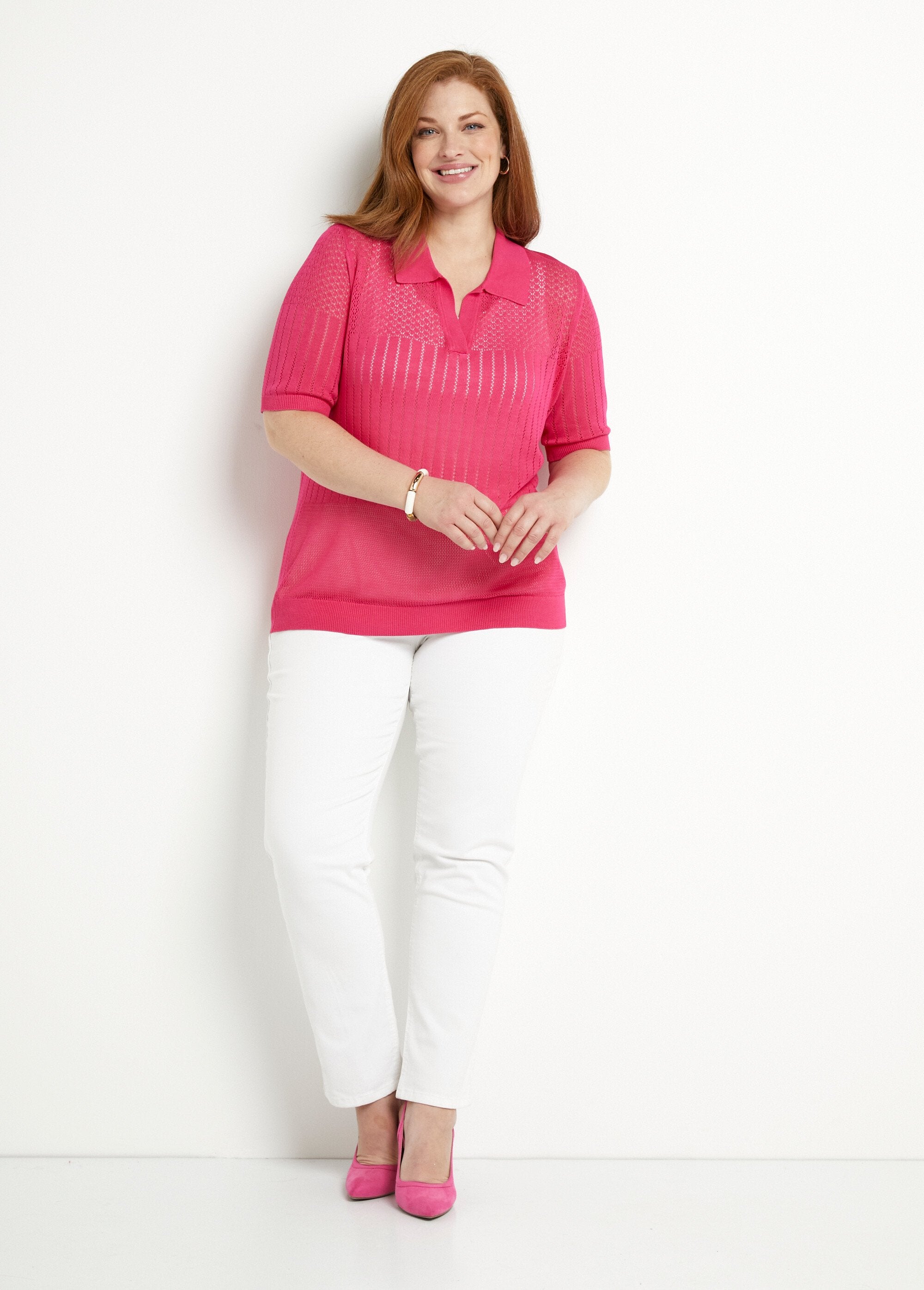 Fine_openwork_polo_neck_sweater_with_short_sleeves_Fuchsia_SF1_curvy