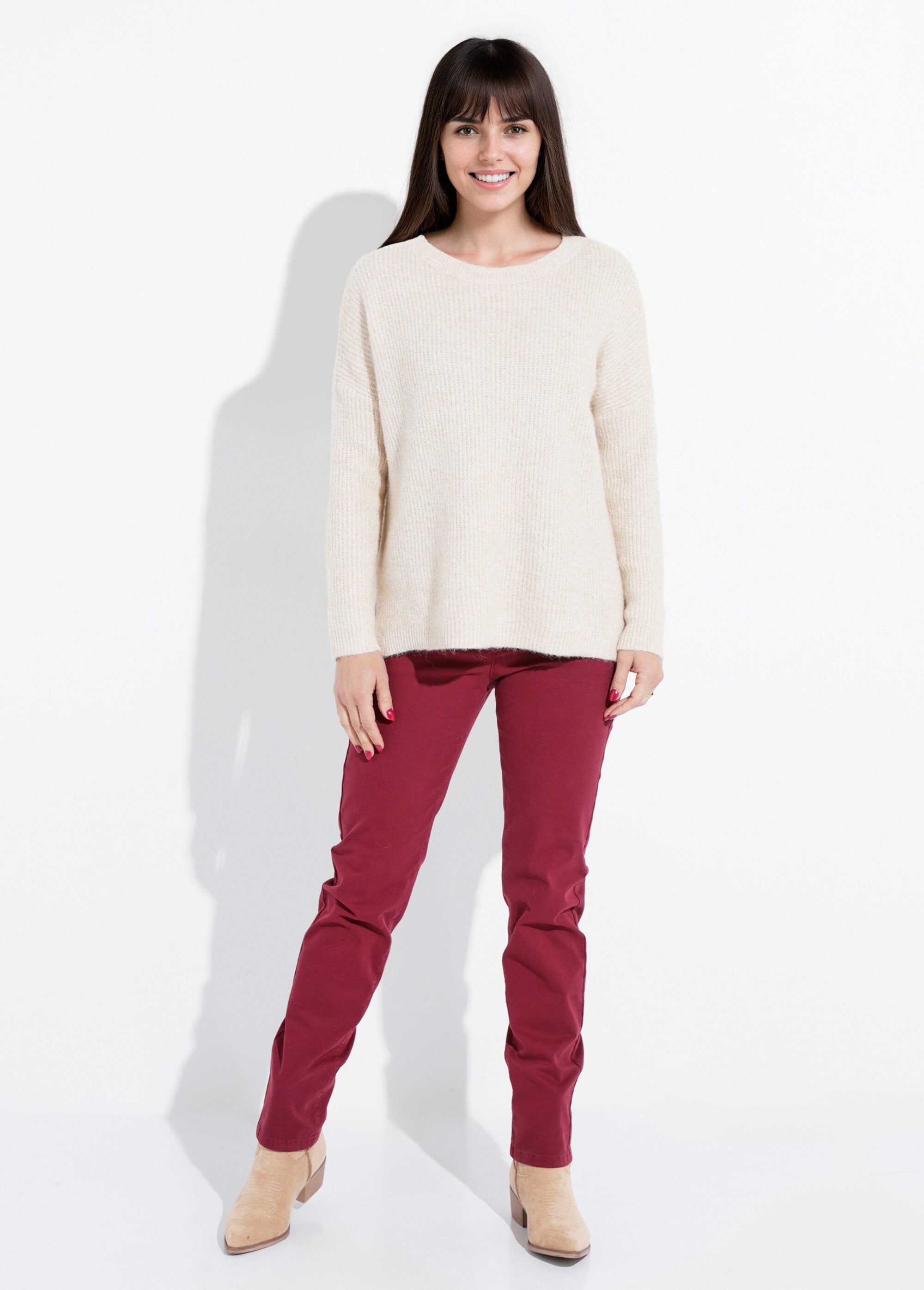 Pull_maille_mousseuse_encolure_bateau_Beige_SF1_slim