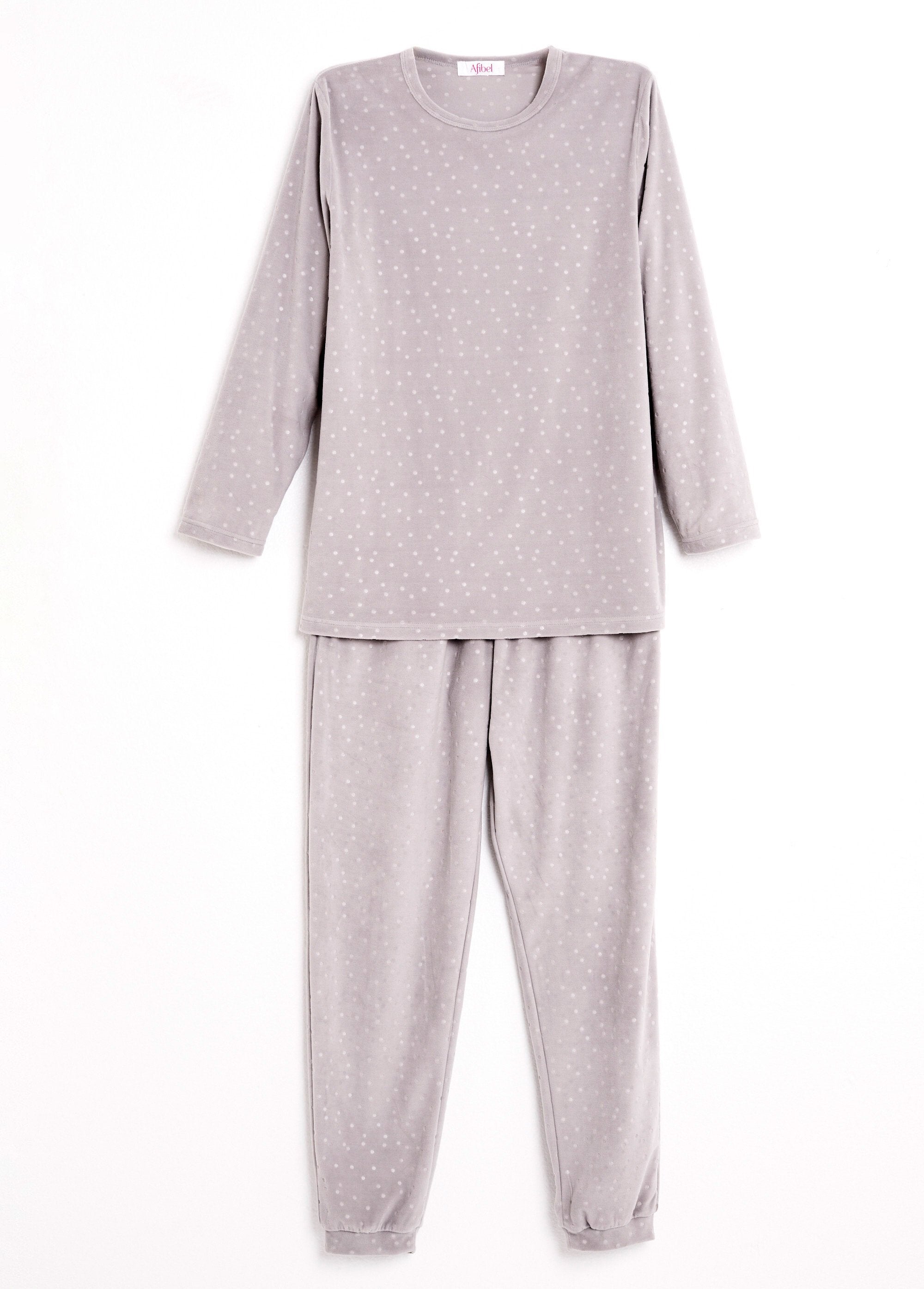 Pyjama_pants_round_neck_velvet_embossed_polka_dots_Gray_AP1_slim