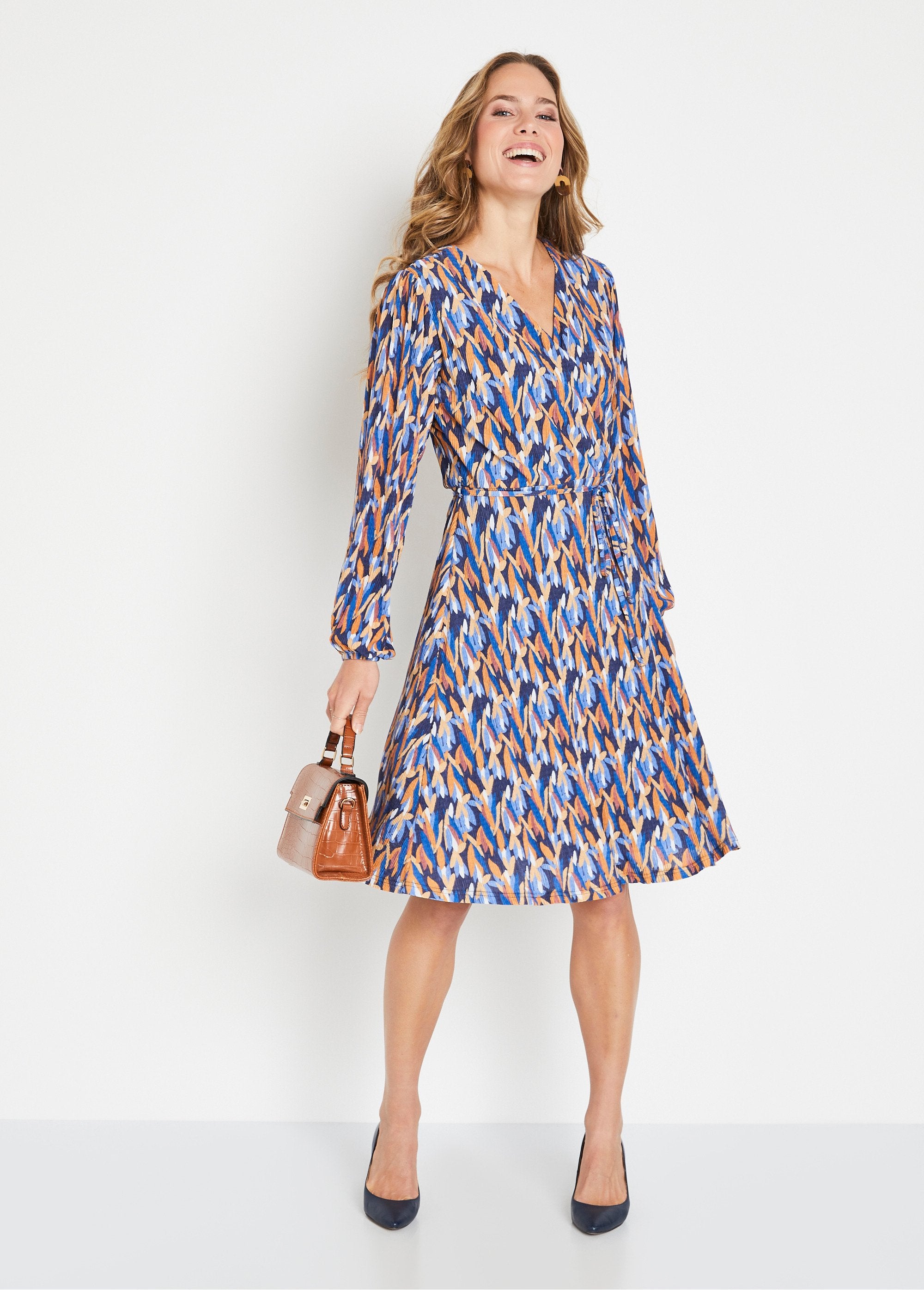 Foliage_print_short_wrap_dress_Blue_and_brown_FA1_slim