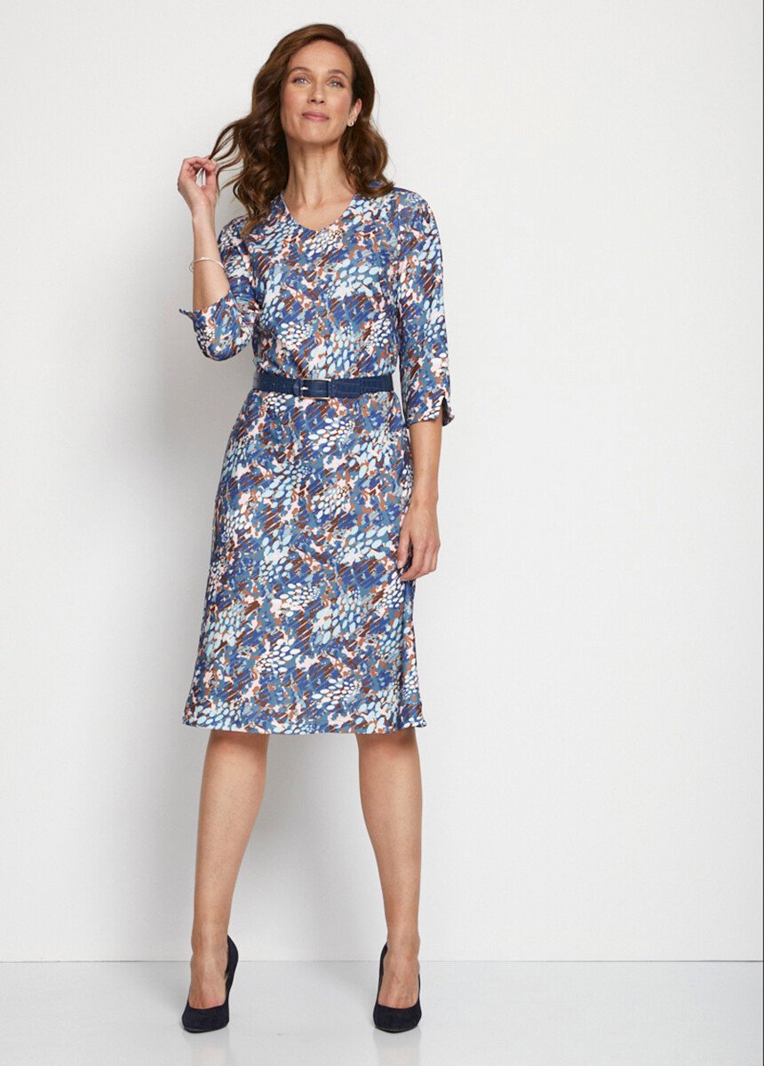 Loose_short_printed_3/4_sleeve_dress_Blue_print_SF1_slim