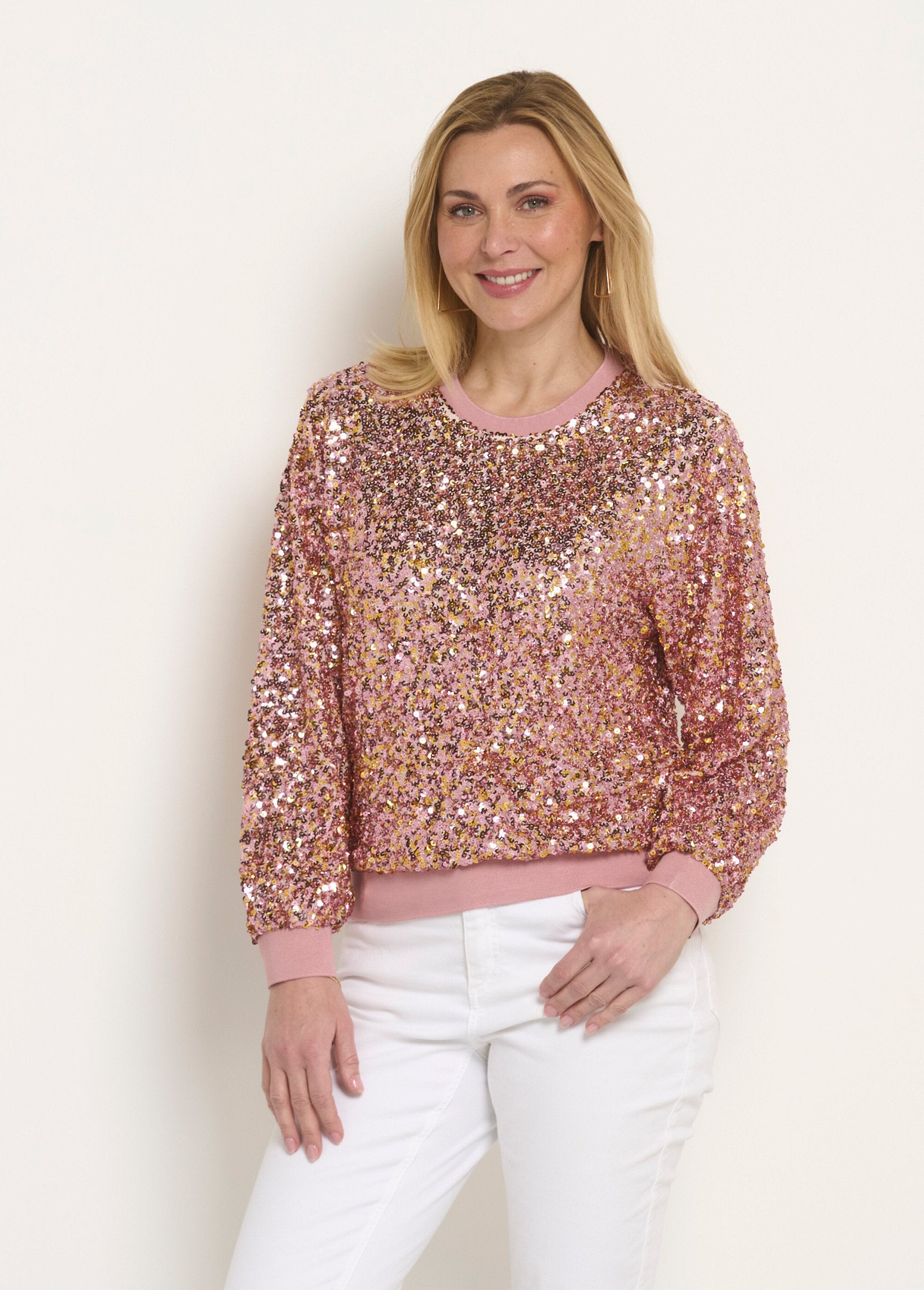 Sequined_sweatshirt_with_round_neck_Pink_and_gold_FA1_slim