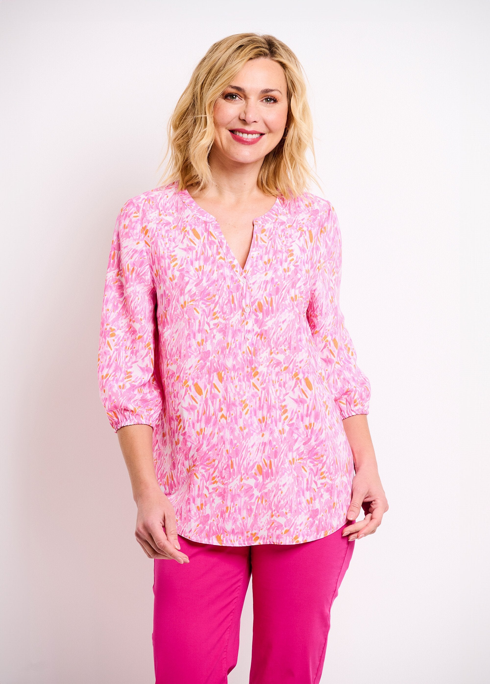 Loose_long_printed_tunic_with_3/4_sleeves_Pink_print_FA1_slim