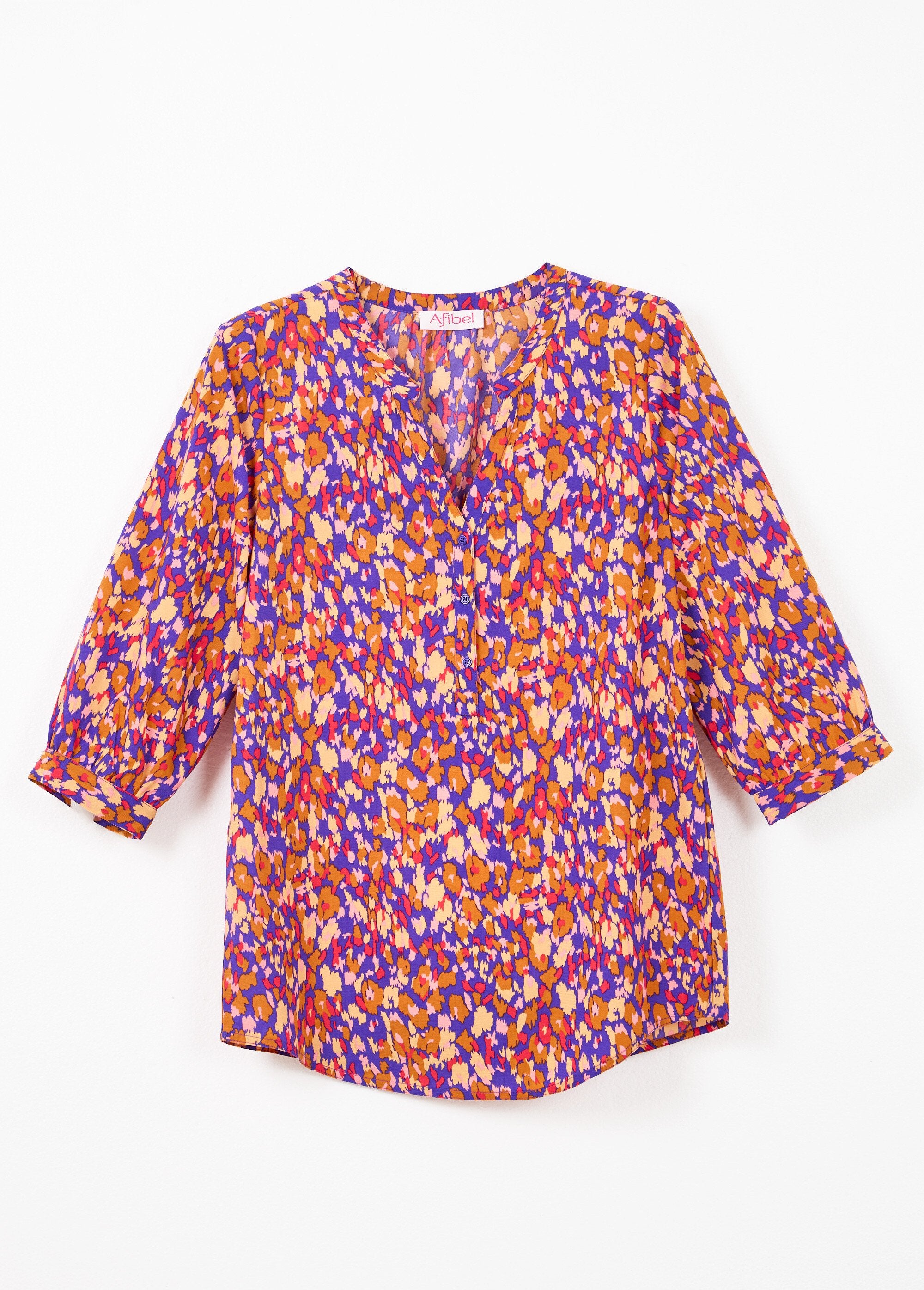 Loose-fitting_button-down_tunic_with_3/4-length_sleeves_Marine_et_ocre_AP1_slim