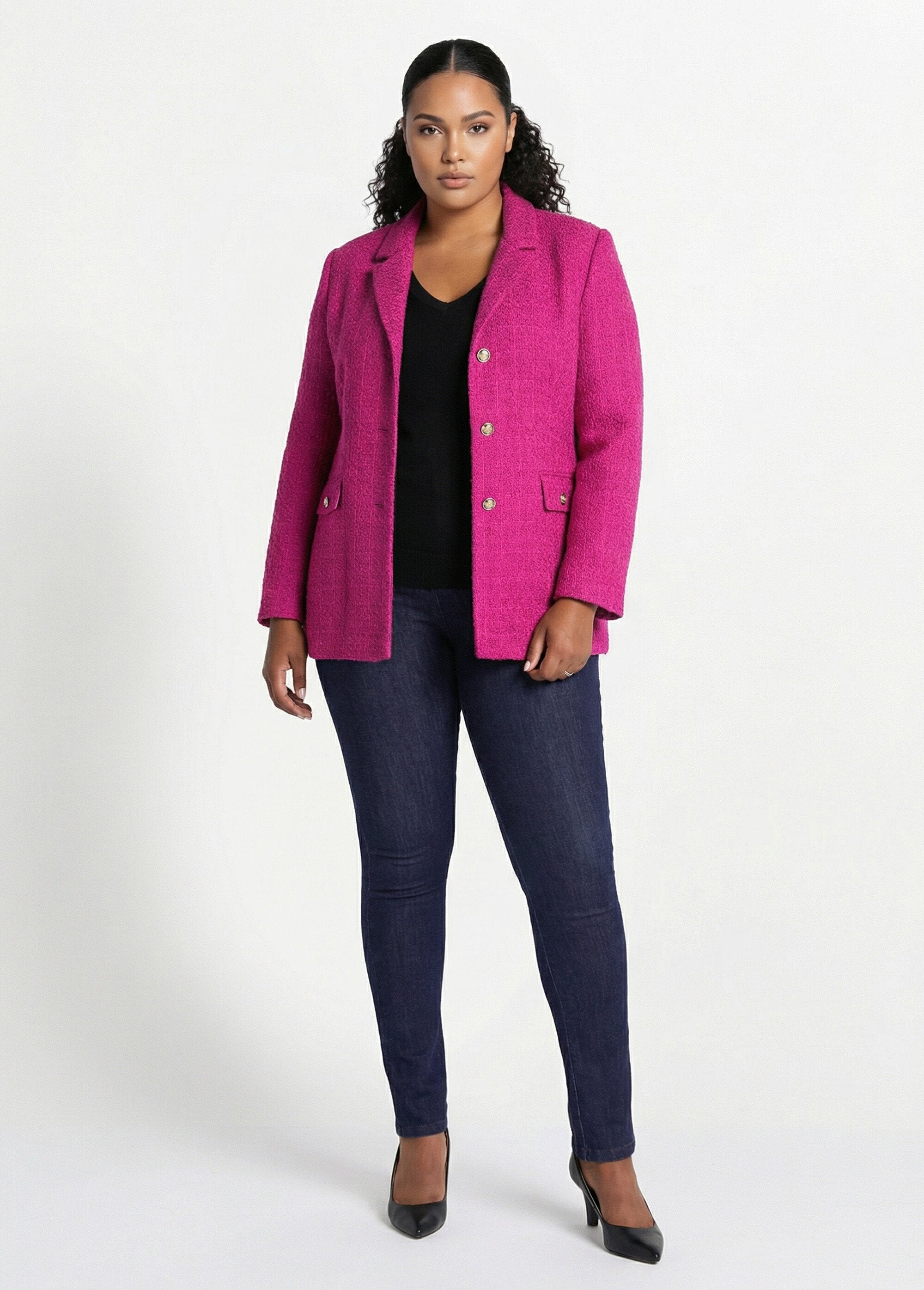 Straight_buttoned_jacket_in_basket_weave_fabric_with_tailored_collar_Fuchsia_SF1_curvy